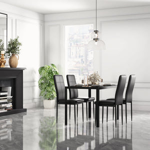 Rectangular Glass Top Kitchen Table and Chair Set with Metal Frame and Faux Leather Upholstery for Dining Room, Black
