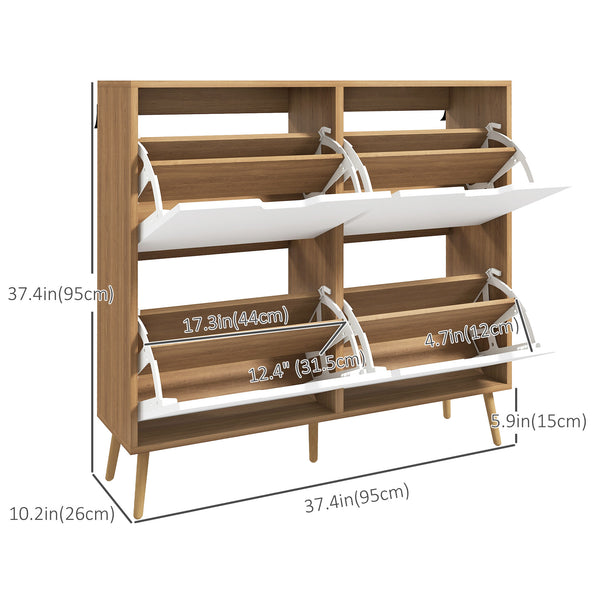 Shoe cabinet with 4 hinged drawers and adjustable shelf, for 8 to 16 pairs of shoes, natural color