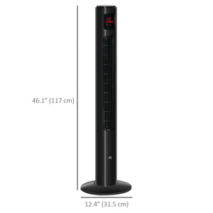 Freestanding Tower Fan with Oscillation, 3 Speeds, 12-Hour Timer, LED Sensor Panel, Remote Control, Black