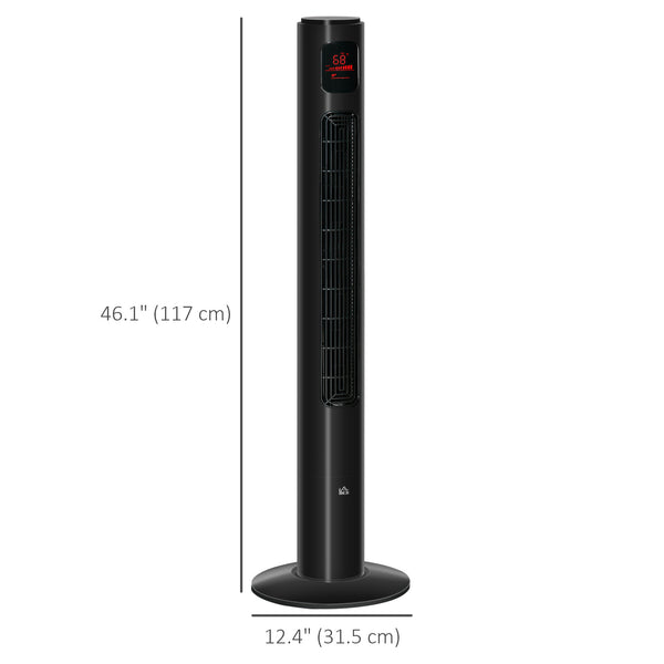 Freestanding Tower Fan with Oscillation, 3 Speeds, 12-Hour Timer, LED Sensor Panel, Remote Control, Black
