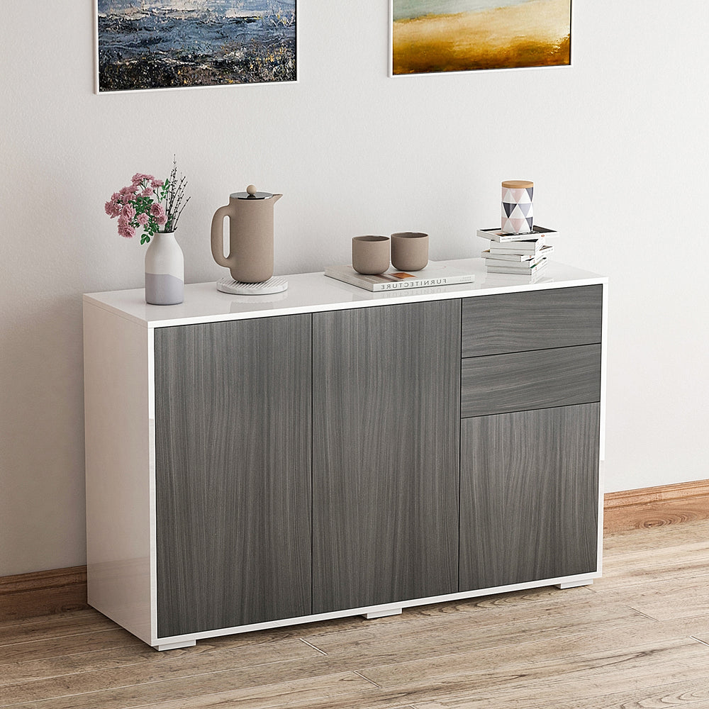 Modern Kitchen Buffet with Coffee Nook, Push-to-Open and 2 Drawers for Living Room, Light Grey