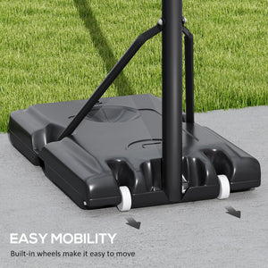 Portable basketball hoop with free weights, wheels and fillable base