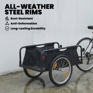 Bicycle cargo trailer with 16" quick release pneumatic wheels, red flag