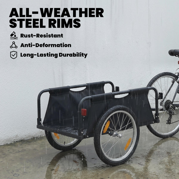 Bicycle cargo trailer with 16" quick release pneumatic wheels, red flag