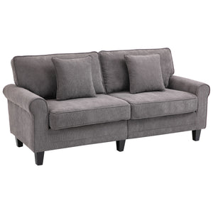 Modern 3-seater corduroy sofa with pine legs and rolled armrests, light grey