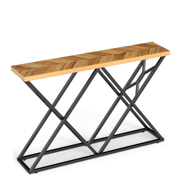 55-inch console table with sturdy metal frame and wood storage