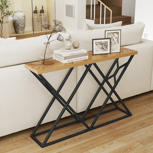 55-inch console table with sturdy metal frame and wood storage