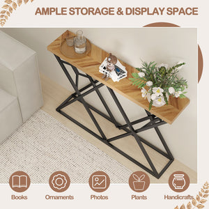 55-inch console table with sturdy metal frame and wood storage