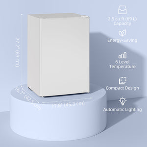 2.5 cu. ft. Mini Fridge, Single Door Compact Refrigerator with Freezer, Adjustable Thermostat, Reversible Door, White