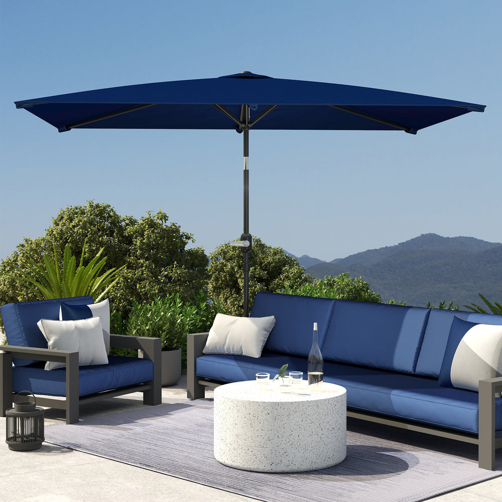 2 x 3m Rectangular Tilting Aluminum Garden Parasol with Crank, Navy Blue