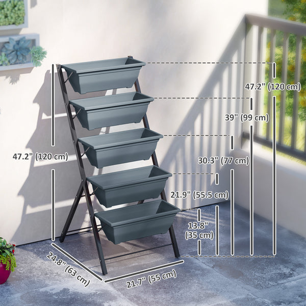 5-Tier Raised Plant Stand with Drainage Holes, Grey