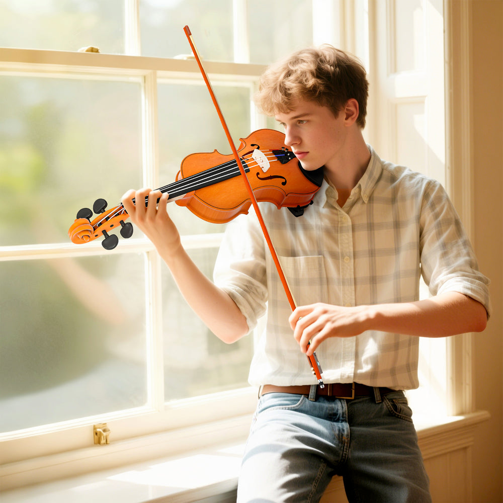 Full-size 4/4 violin with bow, case, rosin, and shoulder rest