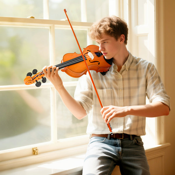 Full-size 4/4 violin with bow, case, rosin, and shoulder rest