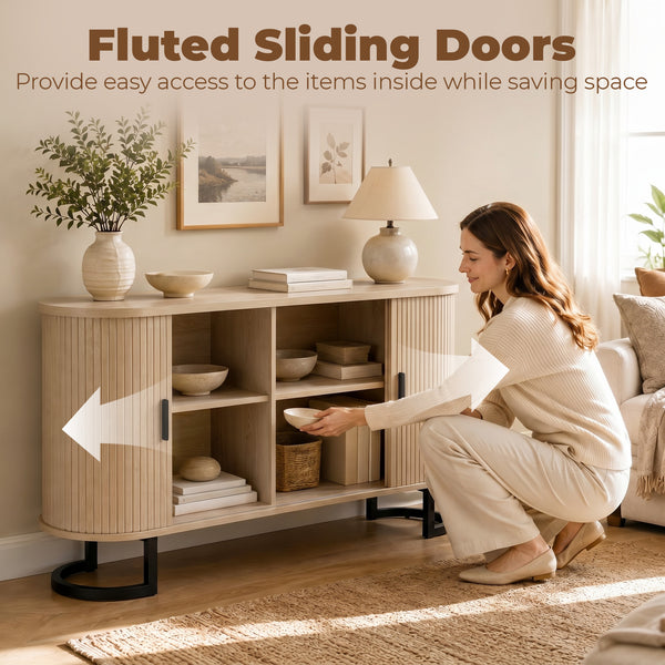 55" fluted sliding door sideboard, natural