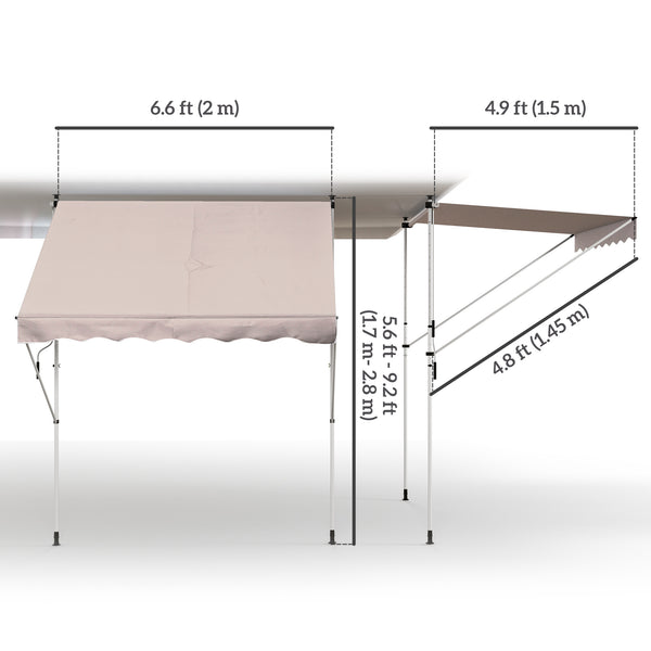 6.6'x5' Manual Retractable Patio Awning Window Door Sun Shade Deck Canopy Shelter Water Resistant UV Protector Beige