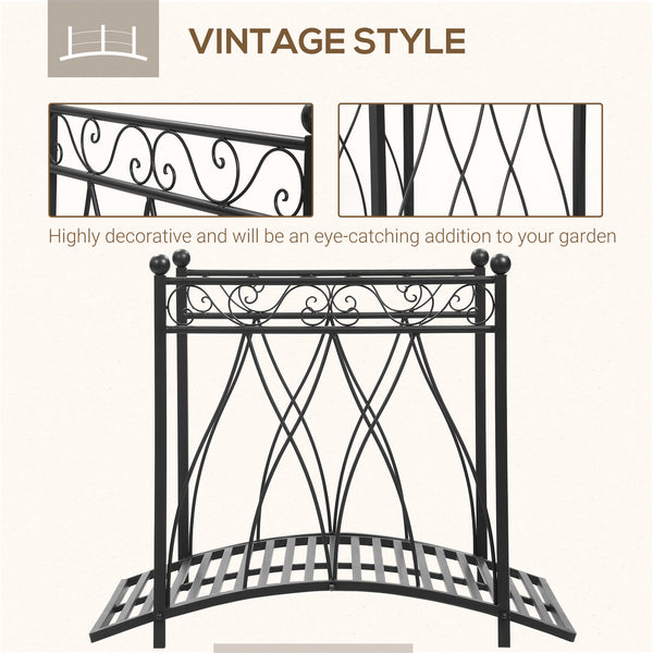 Classic garden bridge with safety railings, black