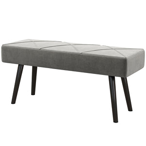 Upholstered bedroom bench with steel legs, gray
