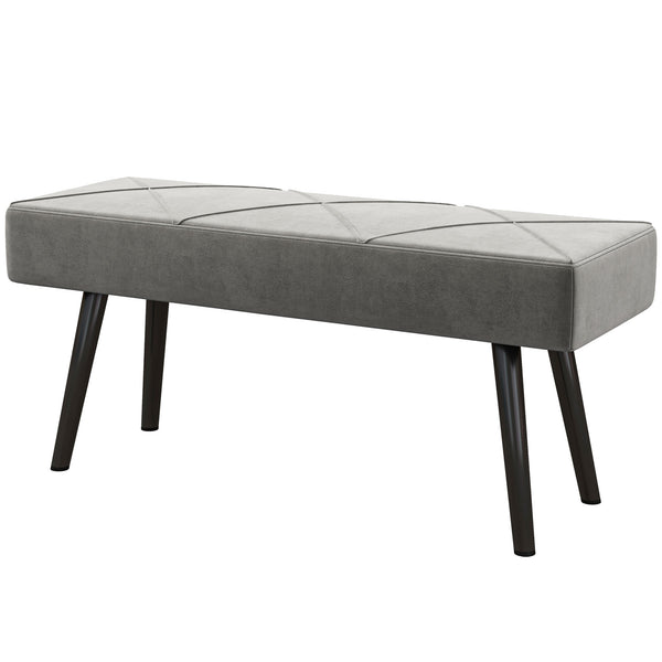 Upholstered bedroom bench with steel legs, gray