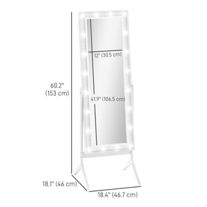 Standing mirror with lighting and adjustable angles, white