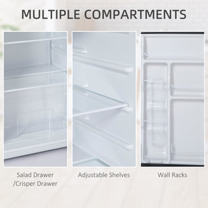 Compact refrigerator with freezer, adjustable shelf, mechanical thermostat and reversible door, silver