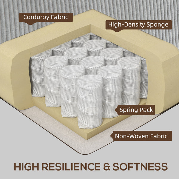 3-seater fabric sofa with spring cushion and cup holders, light grey