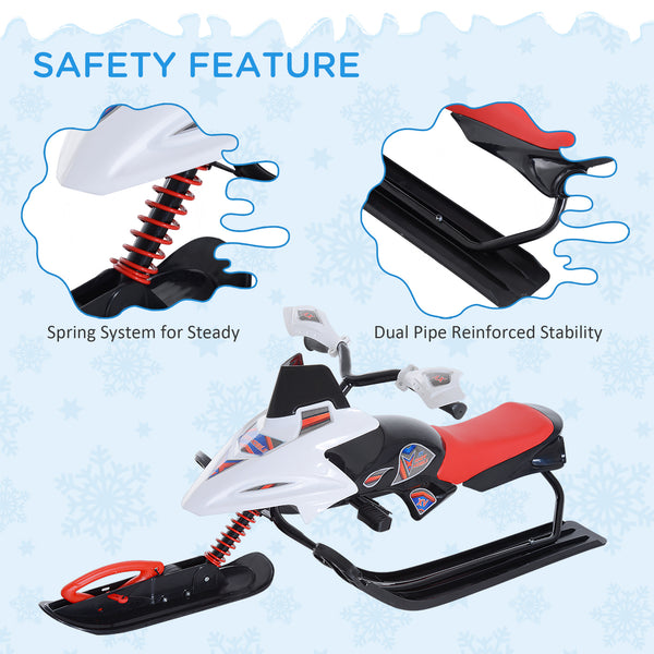 Sled with padded rubber seat, windproof handle and non-slip pedal, white and red