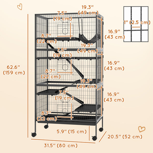 6 Tier Rabbit Cage with Locking Casters for Rabbits, Chinchillas and Ferrets, Black
