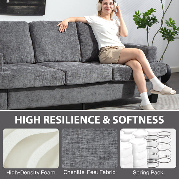 3-seater sofa with USB ports and cup holders, gray