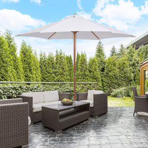 9' x 8' H Patio Umbrella, Hardwood Frame, Outdoor Beach Umbrella, White