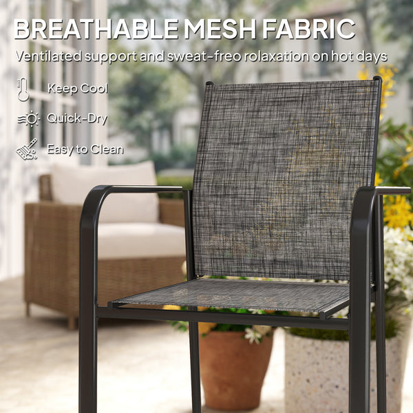 Stackable Patio Chairs Set of 4, Outdoor Dining Chairs with 20" Deep Seat, All Weather Breathable Mesh, Armrests, Grey