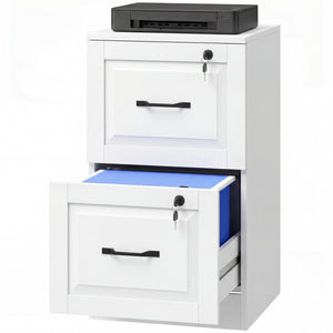 2-drawer vertical filing cabinet with lock, adjustable hanging rails for A4 and Letter sizes, white