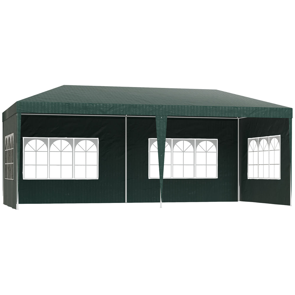 9 x 19 ft event tent with 4 removable side walls and windows, green