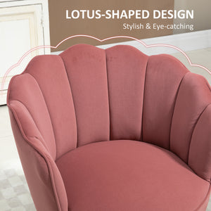 Armchair with velvet fabric and wooden legs, pink