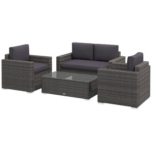 Outdoor furniture set with table, wicker furniture, loveseat and 2 chairs, gray