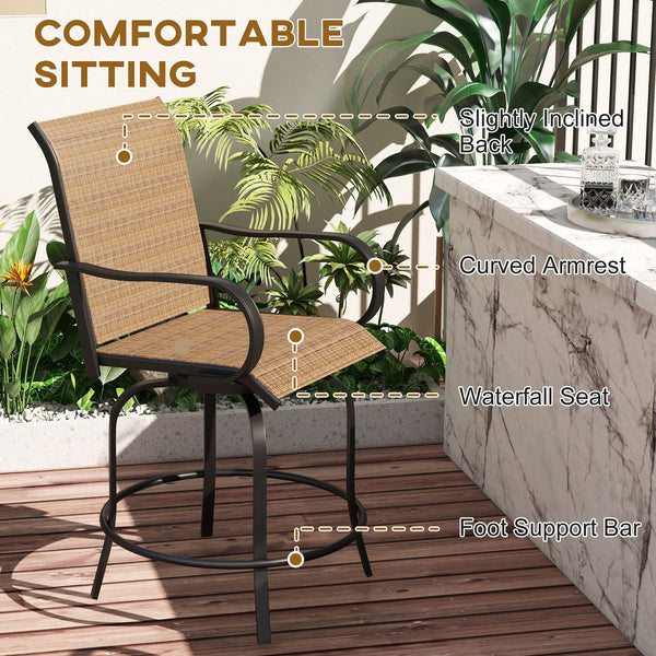 Set of 2 outdoor bar stools, brown