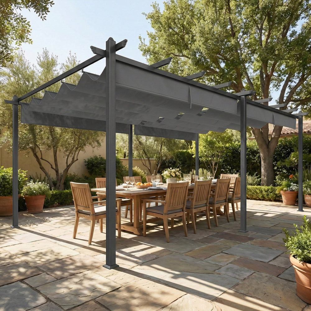 19.6 ft x 11.7 ft Retractable Aluminum Pergola for BBQ, Patio, Garden, Terrace