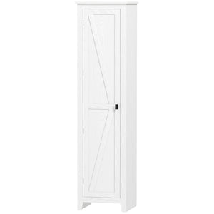 Tall storage cabinet with barn door and adjustable shelves, white