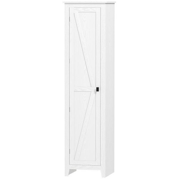 Tall storage cabinet with barn door and adjustable shelves, white