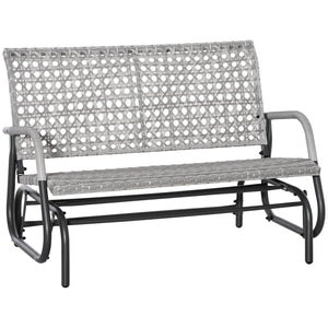 2-seater wicker garden bench with extra wide seat and curved backrest, grey melange