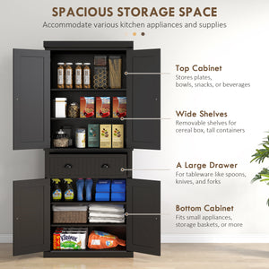 72" Pantry with Drawer, Doors, Black