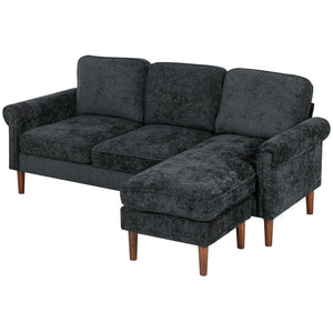 Modern corner sofa with removable chaise longue, wooden legs, black