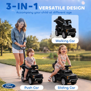 3-in-1 ride-on car with handle and lights, black