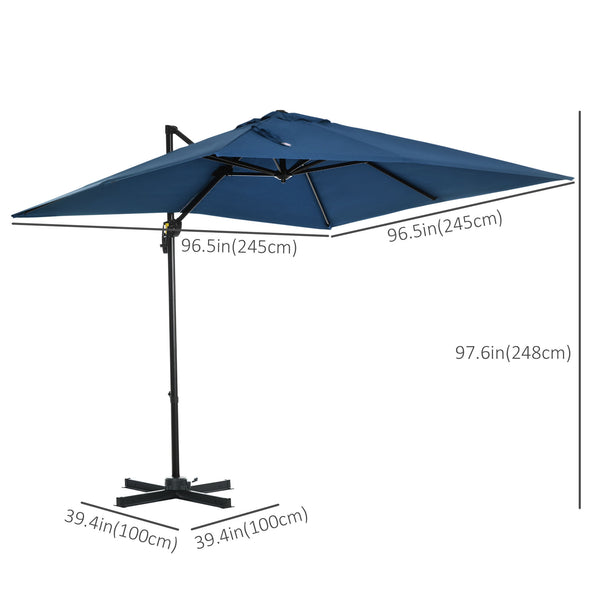 8-foot square cantilever parasol with 360° rotation, dark blue