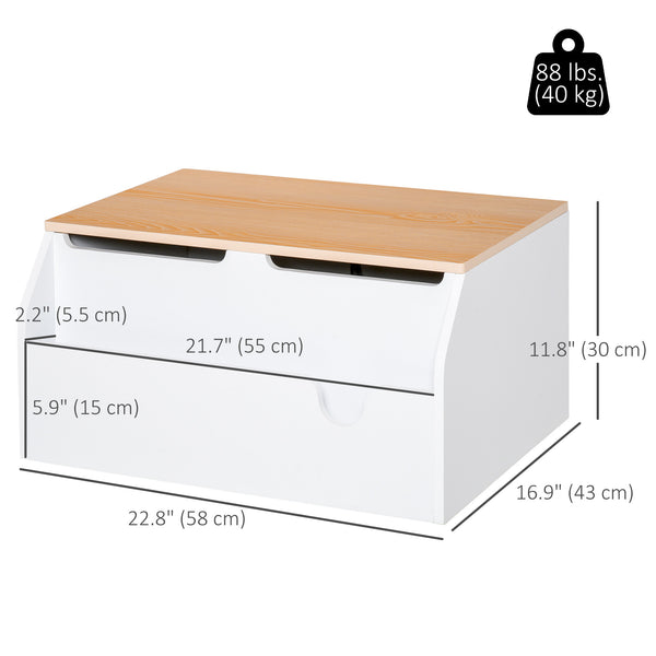 Wooden toy box with lid and safety hinge, white