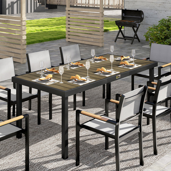 Patio Dining Table for 8, Rectangular Aluminum Outdoor Table for Garden Lawn Backyard, Natural