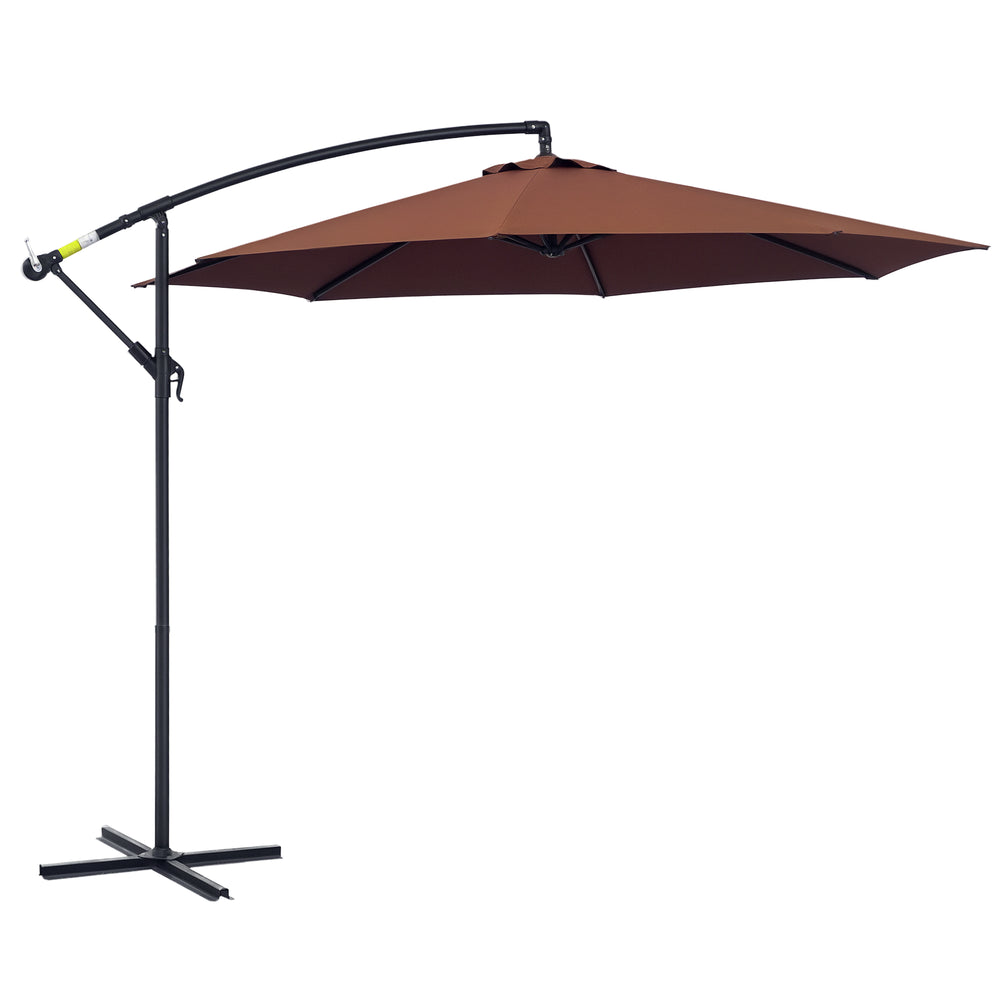Deluxe 3m Cantilever Patio Umbrella with Crank and Cross Base, Coffee