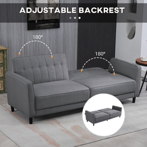 Convertible sofa bed in tufted fabric with adjustable backrest, anthracite gray
