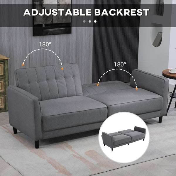 Convertible sofa bed in tufted fabric with adjustable backrest, anthracite gray