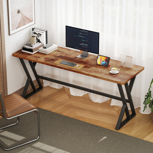 71" X-frame computer desk for home office, rustic brown