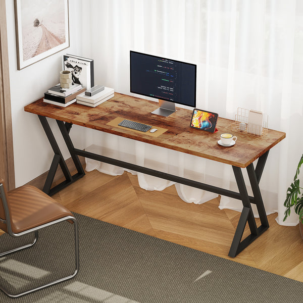 71" X-frame computer desk for home office, rustic brown